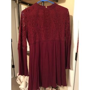 Maroon dress with lace top